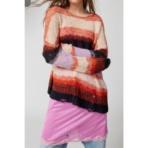 UO Kimchi Blue Alissa Distressed Knot Pull Over Striped Purple Orange Sweater Sm